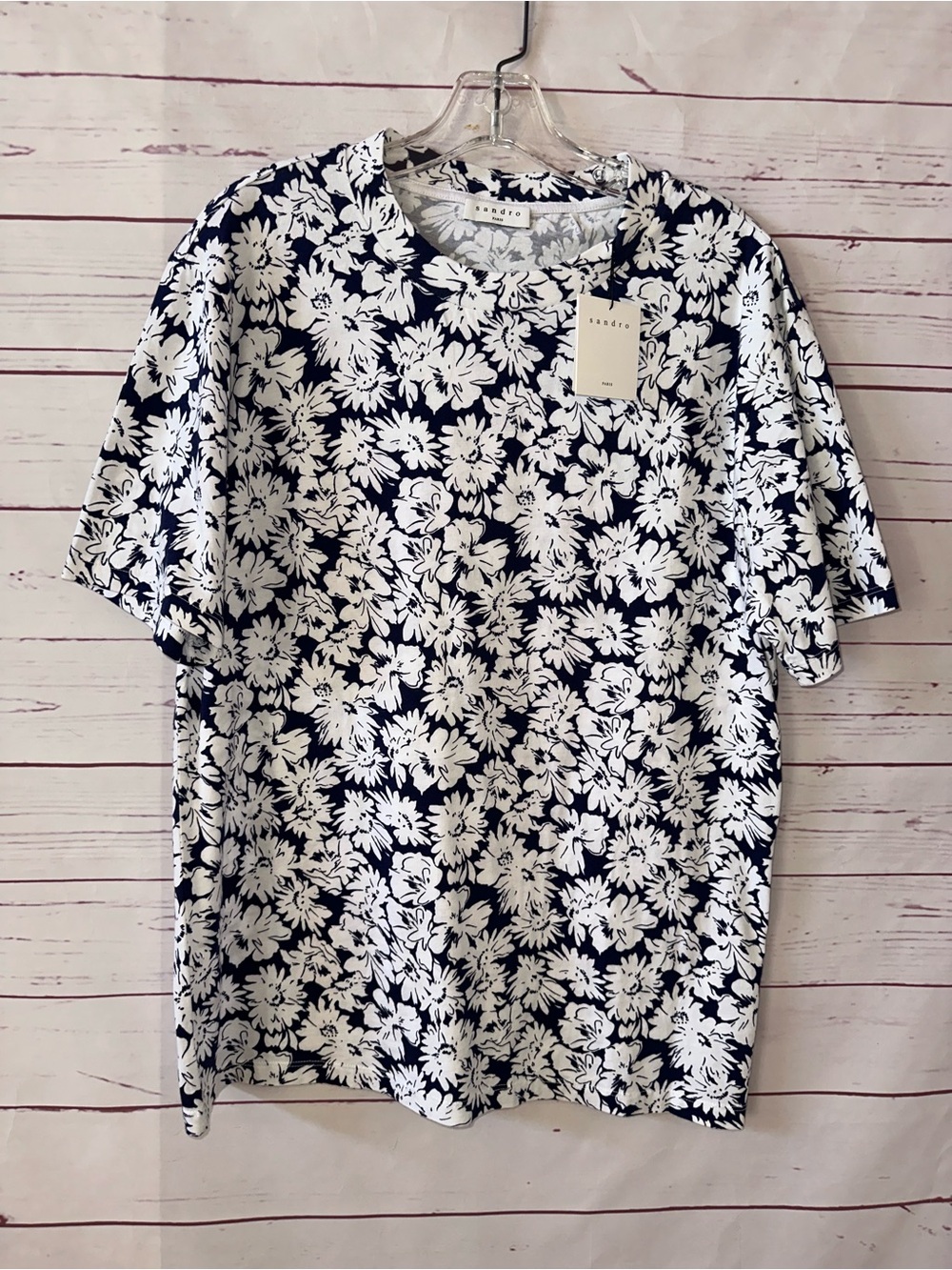 SANDRO Size L flower t-shirt blue NWT